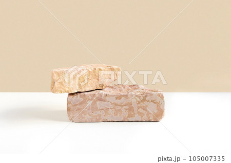 Stone Podium for promotion Background. Two Natural rock pedestals. Beauty product mockup. Scene Showcase, display case. Front View, soft shadow Stone Podium for promotion Background. Two Natural rock pedestals. Beauty product mockup. Scene Showcase, display case. Front View, soft shadow 105007335