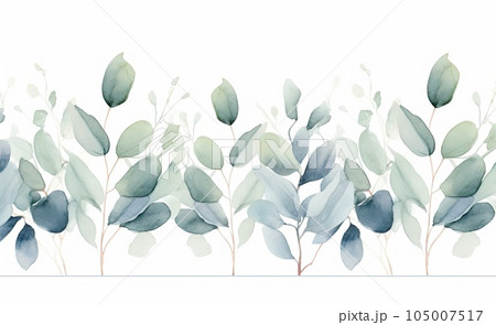 Watercolor eucalyptus background. Illustration AI Generative 105007517
