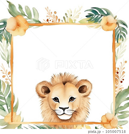 Watercolor childish frame with animals. Illustration AI Generative 105007518