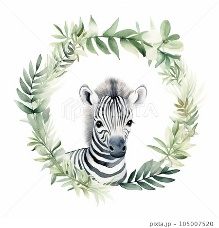 Watercolor childish frame with animals. Illustration AI Generative 105007520