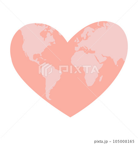 Cute vector illustration of a pink heart shaped world map. Cute vector illustration of a pink heart shaped world map. 105008165