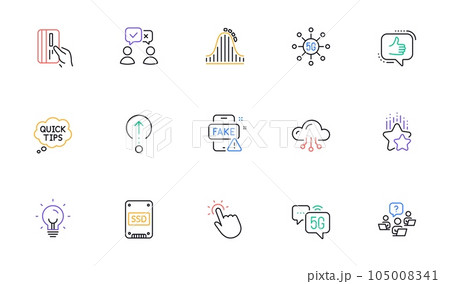 Like, Ssd and People voting line icons for website, printing. Collection of Payment card, Ranking stars, Energy icons. Swipe up, Cloud computing, 5g internet web elements. Quick tips. Vector 105008341