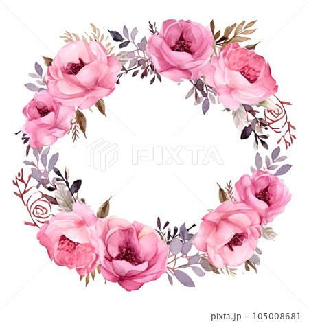 Watercolor floral border. Illustration AI Generative 105008681