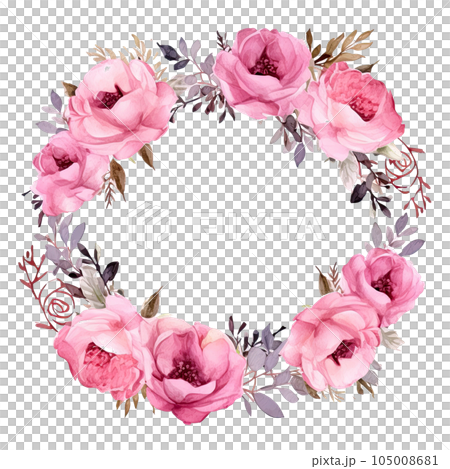Watercolor floral border. Illustration AI Generative 105008681