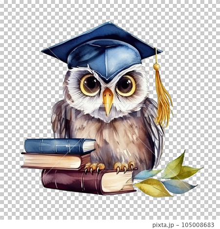 Watercolor school owl isolated. Illustration AI Generative 105008683