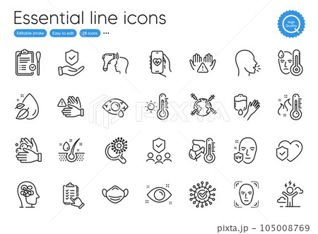 Life insurance, Coronavirus and Nasal test line icons. Collection of Water drop, Difficult stress, Wash hands icons. Electronic thermometer, Weather thermometer, Blood web elements. Vector Life insurance, Coronavirus and Nasal test line icons. Collection of Water drop, Difficult stress, Wash hands icons. Electronic thermometer, Weather thermometer, Blood web elements. Vector 105008769