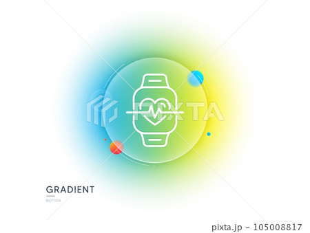 Cardio training line icon. Gradient blur button with glassmorphism. Fitness watch workout sign. Gym fit heartbeat symbol. Transparent glass design. Cardio training line icon. Vector 105008817