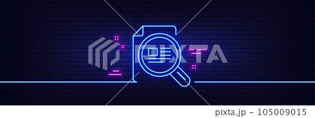 Neon light glow effect. Check article line icon. Copyright sign. Magnifying glass symbol. 3d line neon glow icon. Brick wall banner. Check article outline. Vector Neon light glow effect. Check article line icon. Copyright sign. Magnifying glass symbol. 3d line neon glow icon. Brick wall banner. Check article outline. Vector 105009015