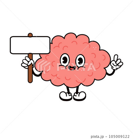 Brain with an inscription character. Vector hand drawn traditional cartoon vintage, retro, kawaii character illustration icon. Isolated white background. Brain character 105009122