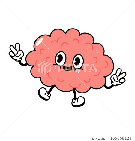 Jumping Brain character. Vector hand drawn traditional cartoon vintage, retro, kawaii character illustration icon. Isolated on white background. Brain jump character concept Jumping Brain character. Vector hand drawn traditional cartoon vintage, retro, kawaii character illustration icon. Isolated on white background. Brain jump character concept 105009123