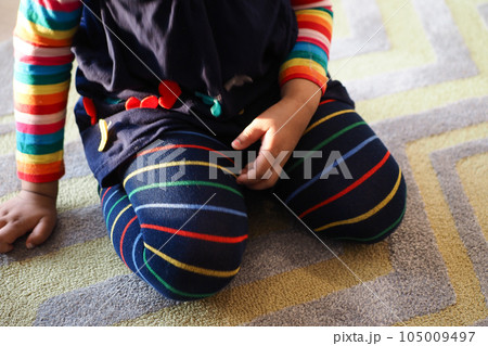 child sitting W posture on the floor . child sitting W posture on the floor . 105009497