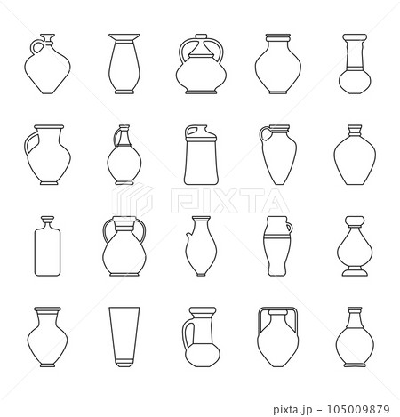 Vector icons vase and pottery bowl. Editable stroke. Line set. Vector illustration 105009879