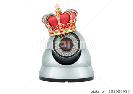 Dome security camera with golden crown, 3D rendering Dome security camera with golden crown, 3D rendering 105009959