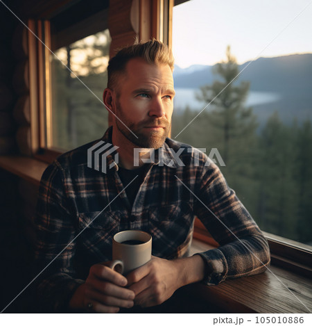a 35-year-old Caucasian male wearing a flannel...のイラスト素材 [105010886