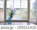 窓辺の花瓶に生けられた花 105011410