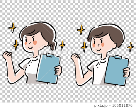 Loose touch Illustration set of nurse men and women full of motivation in hand-drawn style 105011876