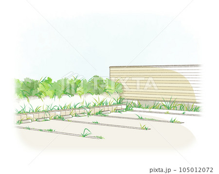 雑草が生い茂る駐車場 105012072