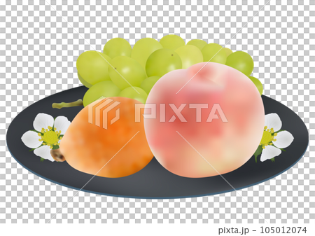 三種夏季水果盛盤“枇杷果”“桃子”“葡萄”閃耀麝香藍盤花卉圖案 105012074