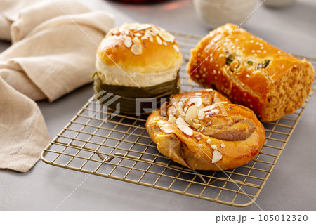 Asian style bakery treats, sweet and savory 105012320