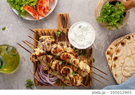 Greek chicken souvlaki with tzatziki 105012903