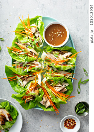 Asian grilled chicken ginger lettuce wraps 105012954