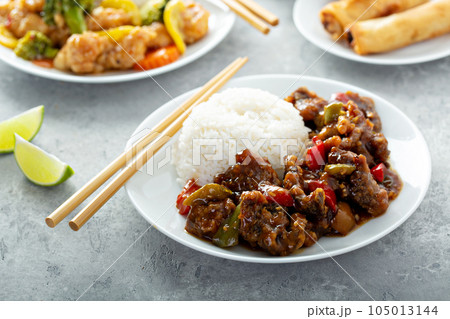 Tangerine beef with rice 105013144