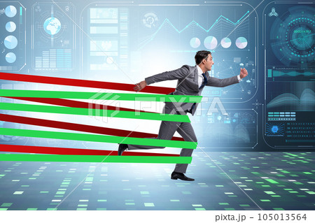 Businessman being harnessed and restricted Businessman being harnessed and restricted 105013564