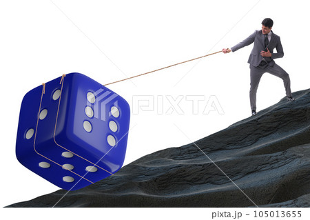 Uncertainty concept with businessman and dice Uncertainty concept with businessman and dice 105013655