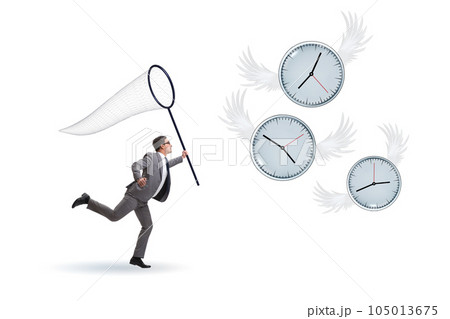 Deadline concept with businessman catching clocks Deadline concept with businessman catching clocks 105013675