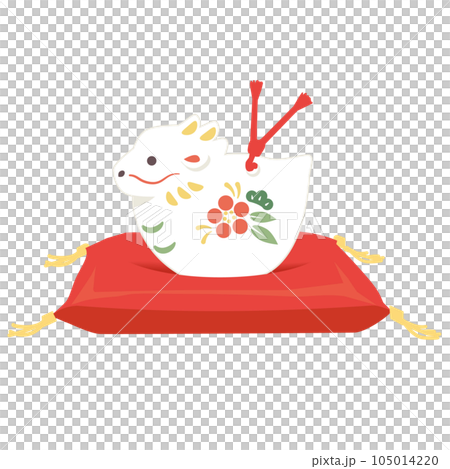 赤座布団に辰の置物（白）のイラスト 105014220