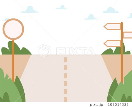 Empty road with destination arrows and traffic sign. Driving banner, travel, arrival or departure. Transportation vector scene 105014385