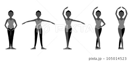 ダンサーのシルエットのイラストセット_クラシックバレエのポジション 105014523