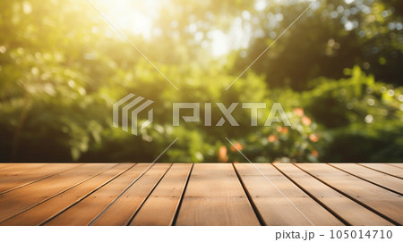 ウッドデッキと庭の背景イラスト AI画像 ウッドデッキと庭の背景イラスト AI画像 105014710