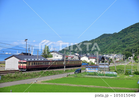 田んぼを行くえちごトキめき鉄道の観光急行 田んぼを行くえちごトキめき鉄道の観光急行 105015040