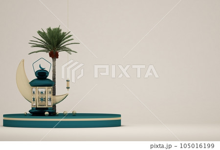 3d rendering of modern islamic theme banners. turquoise Background design template. 3d illustration 105016199