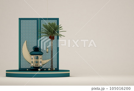 3d rendering of modern islamic theme banners. turquoise Background design template. 3d illustration 105016200