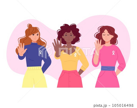 Gender violence. Elimination racial bias against women international day concept, united girls with stop gesture woman riot demonstration feminism manifestation vector illustration 105016498