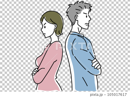 戰鬥中的背靠背情侶(情侶)簡單線條畫插圖 戰鬥中的背靠背情侶(情侶)簡單線條畫插圖 105017617