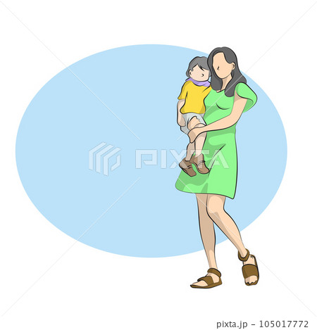 full length of mother holding her child illustration vector hand drawn isolated on white background full length of mother holding her child illustration vector hand drawn isolated on white background 105017772