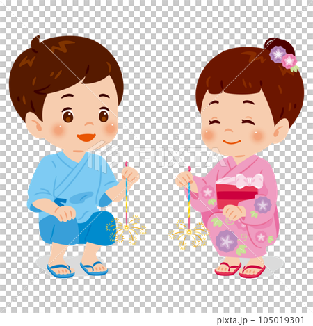 男孩和女孩玩煙花 105019301