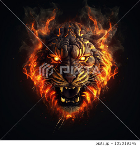 Image of an angry tiger head with a burning...のイラスト素材