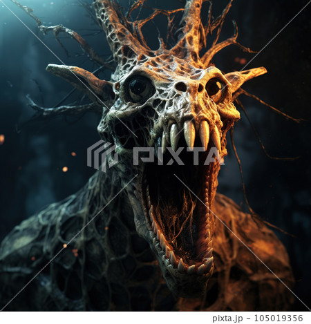 Image of angry a giraffe devil terrifying and flames on dark background. Wildlife Animals. Illustration, Generative AI. Image of angry a giraffe devil terrifying and flames on dark background. Wildlife Animals. Illustration, Generative AI. 105019356