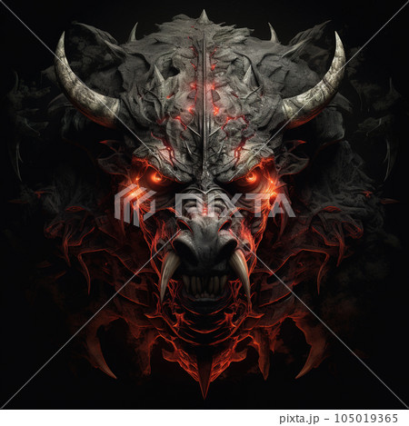 Image of angry demon boar terrifying and flames on dark background. Wildlife Animals. Illustration, Generative AI. Image of angry demon boar terrifying and flames on dark background. Wildlife Animals. Illustration, Generative AI. 105019365