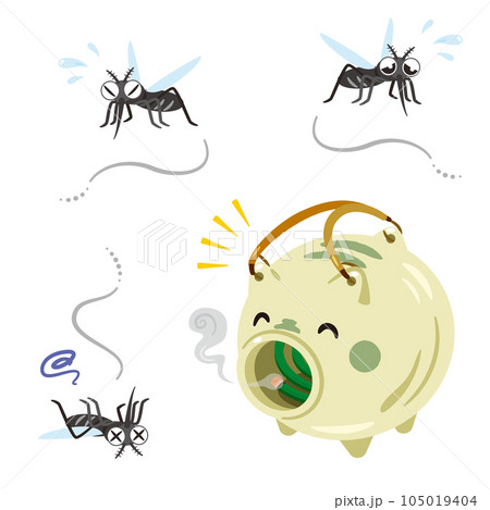 ブタの蚊取り線香と逃げる蚊 105019404