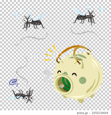 ブタの蚊取り線香と逃げる蚊 105019404