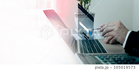 Networking Concept,Business man clicking internet search page on computer touch screen .Searching Browsing Internet Data Information 105019573