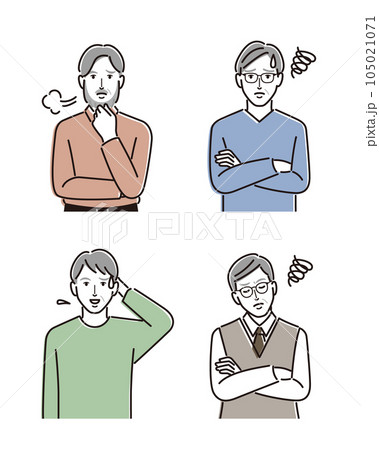 困った表情をするシニア男性のセット 105021071