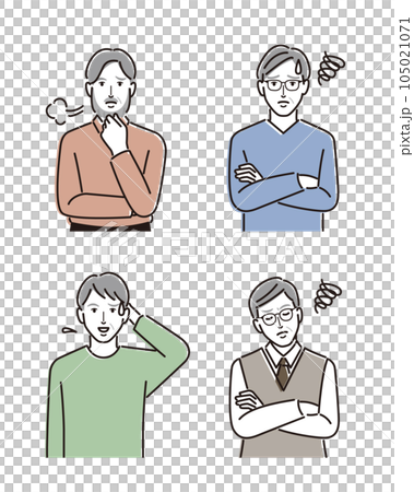 困った表情をするシニア男性のセット 105021071