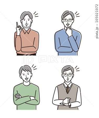 何かを思いつくシニア男性のセット 何かを思いつくシニア男性のセット 105021072