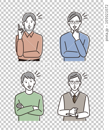 何かを思いつくシニア男性のセット 何かを思いつくシニア男性のセット 105021072